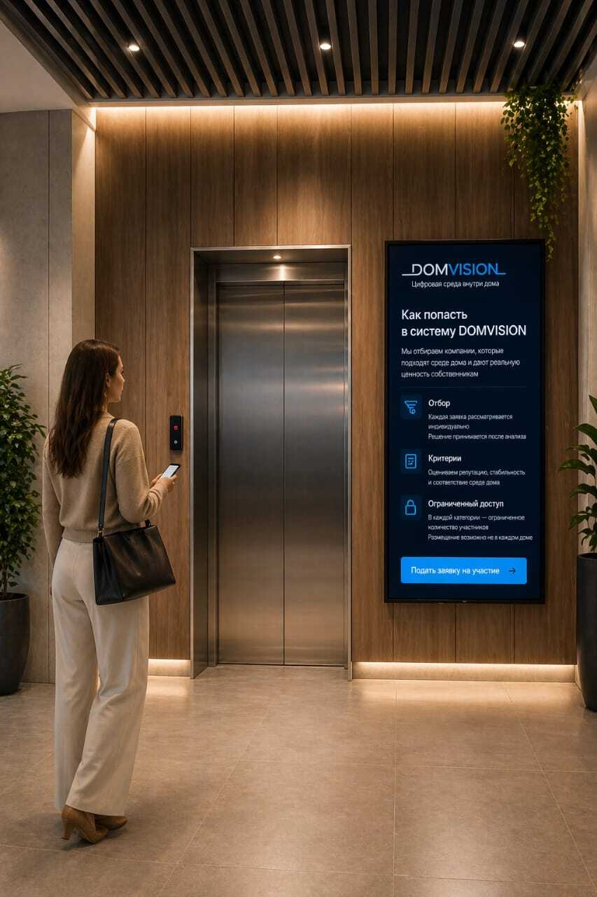Лифтовой холл с экраном DOMVISION
